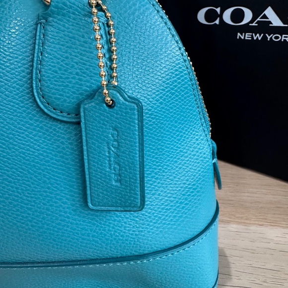 Coach Mini Cora Domed Blue Turquoise Leather Satchel Crossbody Bag F34090 - Picture 9 of 13